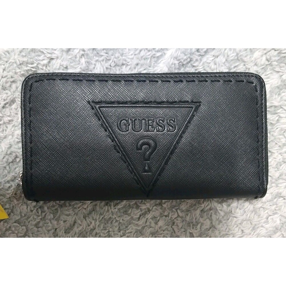 Guess Logo Zip Wallet Black Large